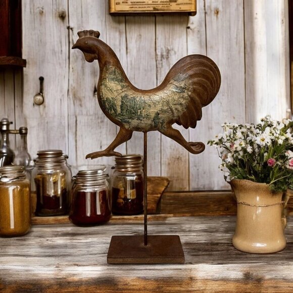 Rustic Rooster Decor XLarge 23"  French Country Metal Toile Kitchen Weathervane - Picture 2 of 13